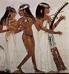 Image from wikipedia,  Musicians of Amun, Tomb of Nakht, 18th Dynasty, Western Thebes.