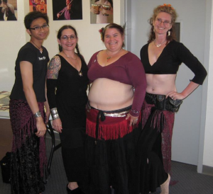 Carolena with our 3-person dance group, Yuska, me, and Kathleen. For this 3-day class at Tribal Fest 2011, the three of us drilled together.